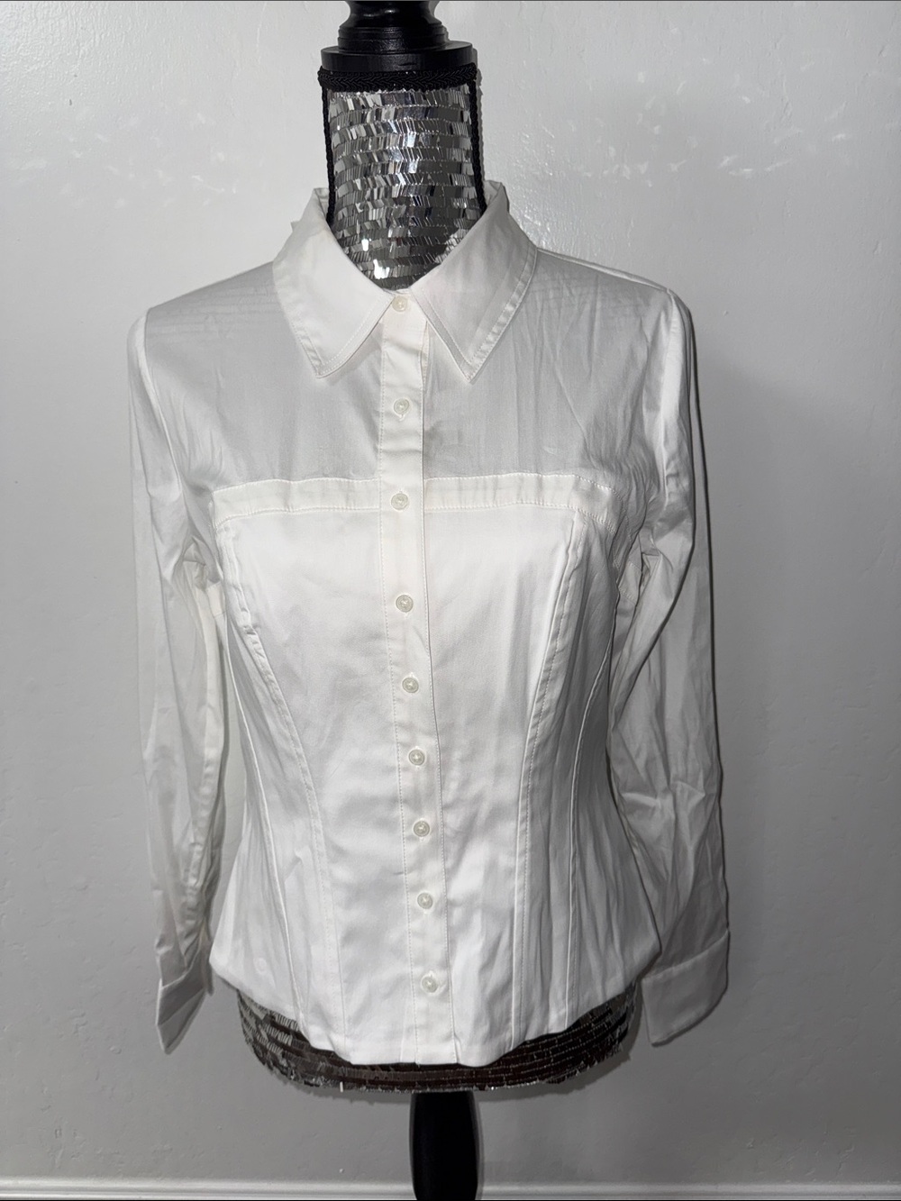 White House Black Market White Tailored Button-Down Blouse